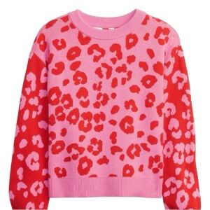 Gap kids Girls Pink Red Leopard Print Sweater Size Medium